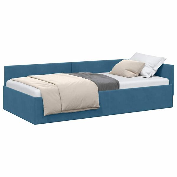 vidaXL Hoekbedframe met hoofdeinde Blauw 100 cm x 200 cm Fluweel