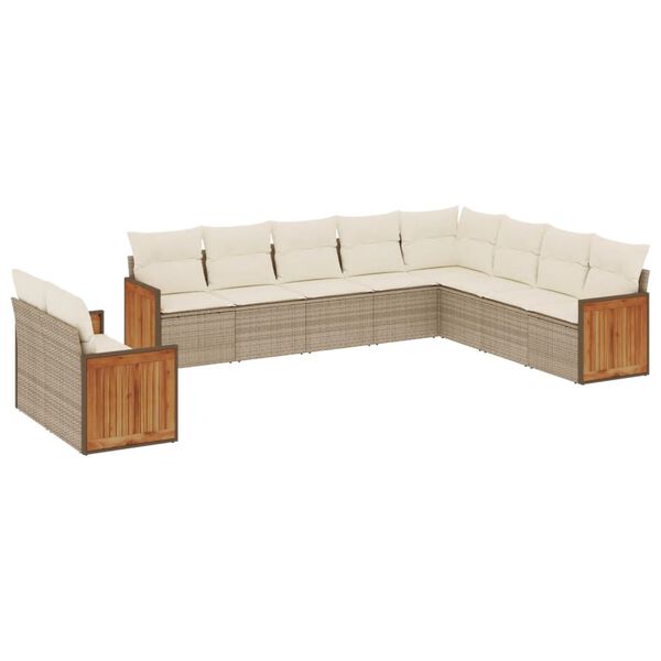 vidaXL 10-delige Loungeset met kussens poly rattan beige