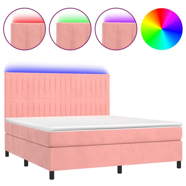 vidaXL Boxspring met matras en LED fluweel roze 160x200 cm