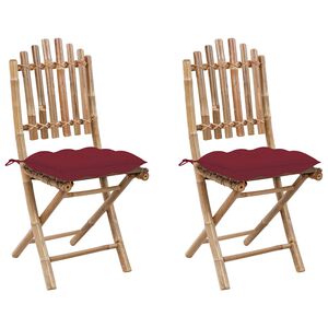 vidaXL Opklapbare stoelen (2 stuks) met kussens, bamboe