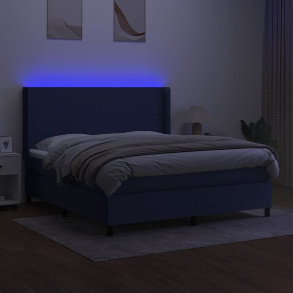 vidaXL Boxspring met matras en LED stof blauw 160x200 cm