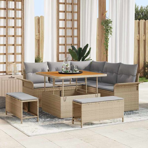 vidaXL Tuinbankenset met kussen 8 pcs Beige poly rattan