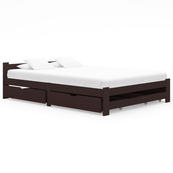 vidaXL Bedframe met 4 lades massief grenenhout donkerbruin 180x200 cm
