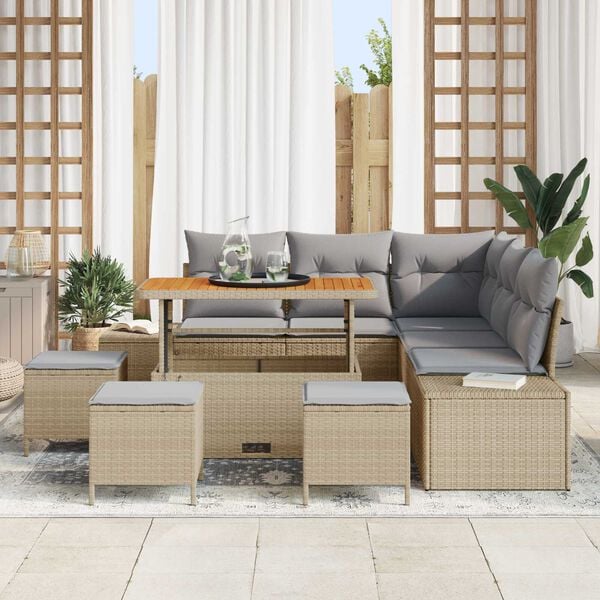 vidaXL Tuin Sofa Set met kussen 9 pcs Beige Poly riet