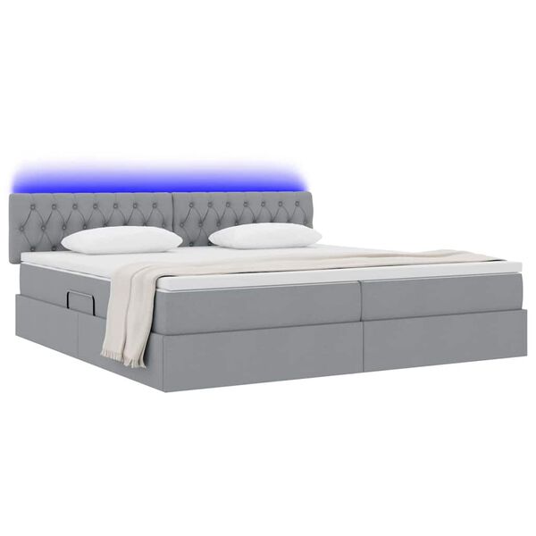 vidaXL Opbergbed met LED met matras Lichtgrijs 200 x 200 cm Stof