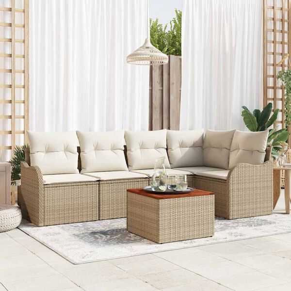 vidaXL Tuinbankenset met kussen 6 pcs Beige poly rattan