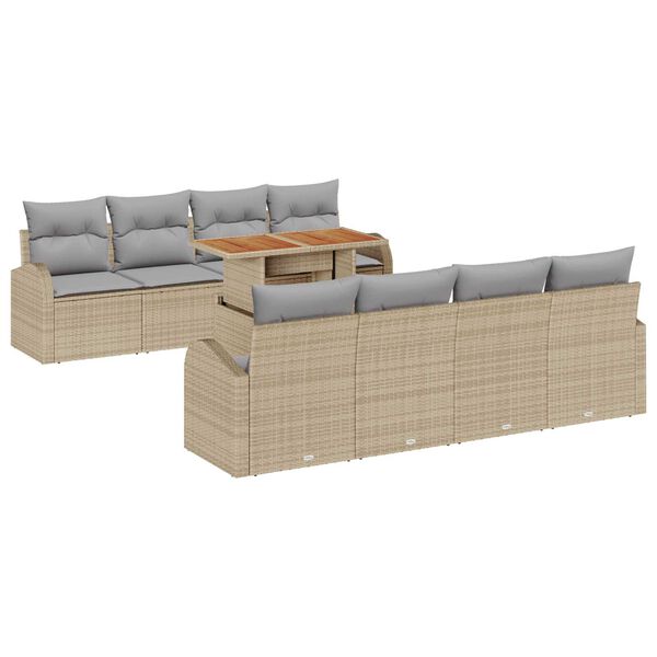 vidaXL Tuin Sofa Set met opslag 9 pcs Beige Poly riet