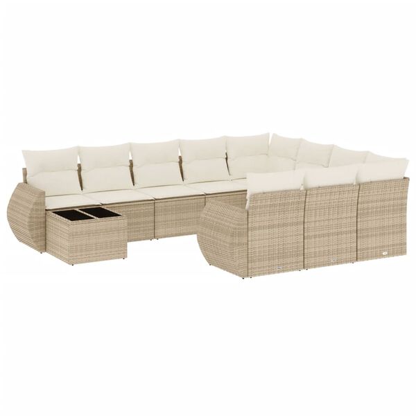 vidaXL 11-delige Tuinset met kussens poly rattan beige