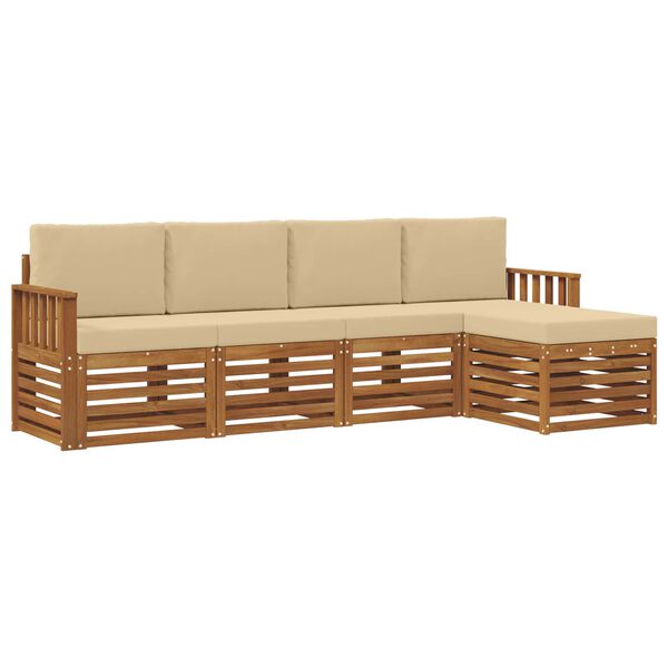 vidaXL Sofa-Sets 5 pcs Natuurlijk en Beige Massief Acaciahout