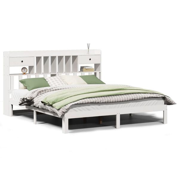 vidaXL Bed met boekenkast zonder matras grenenhout wit 180x200 cm