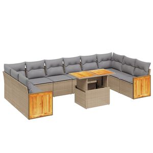 vidaXL 11-delige Tuinset met kussens poly rattan beige