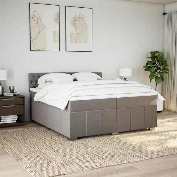 vidaXL Boxspring met matras stof taupe 200x200 cm