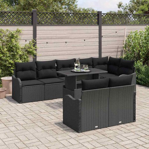 vidaXL Loungebankset met kussen 9 pcs Zwart Poly riet