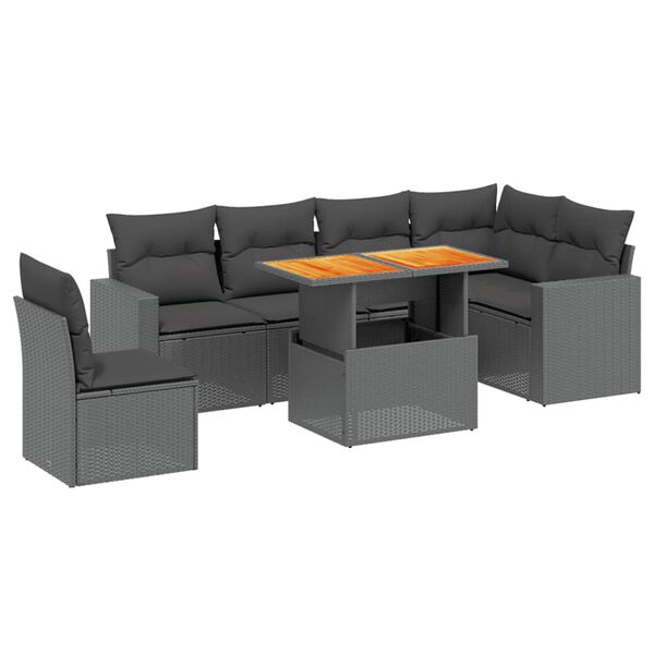 vidaXL 7-delige Loungeset met kussens poly rattan zwart