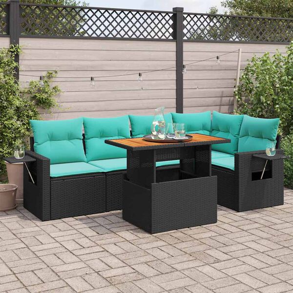 vidaXL 6-delige Loungeset met kussens poly rattan zwart