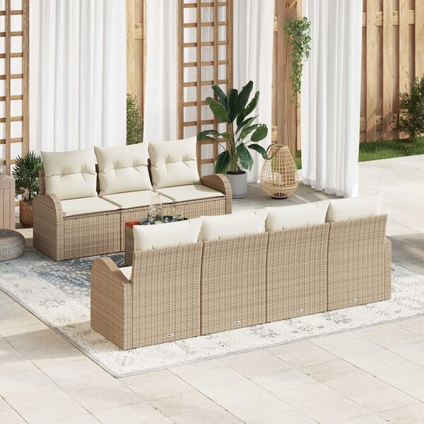 vidaXL Tuinbankenset met kussen 8 pcs Beige poly rattan