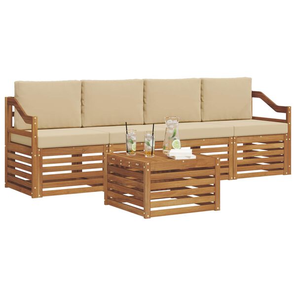 vidaXL Sofa-Sets 5 pcs Natuurlijk en Beige Massief Acaciahout