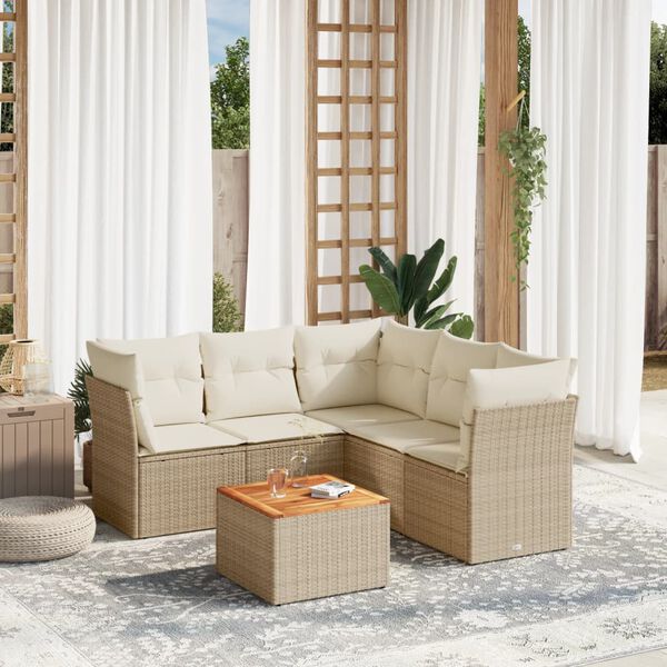 vidaXL 6-delige Loungeset met kussens poly rattan beige