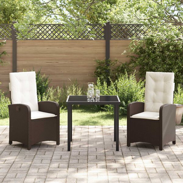 vidaXL Tuin eettafelset met kussen 3 pcs Bruin poly rattan