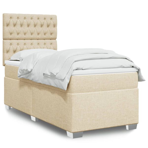 vidaXL Boxspring met matras stof cr&egrave;mekleurig 90x190 cm