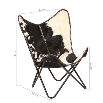 vidaXL Vlinderstoel echt geitenleer zwart en wit