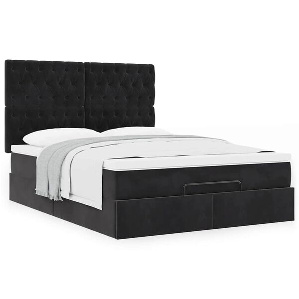 vidaXL Ottoman bed met matrassen 140x190cm fluweel zwart