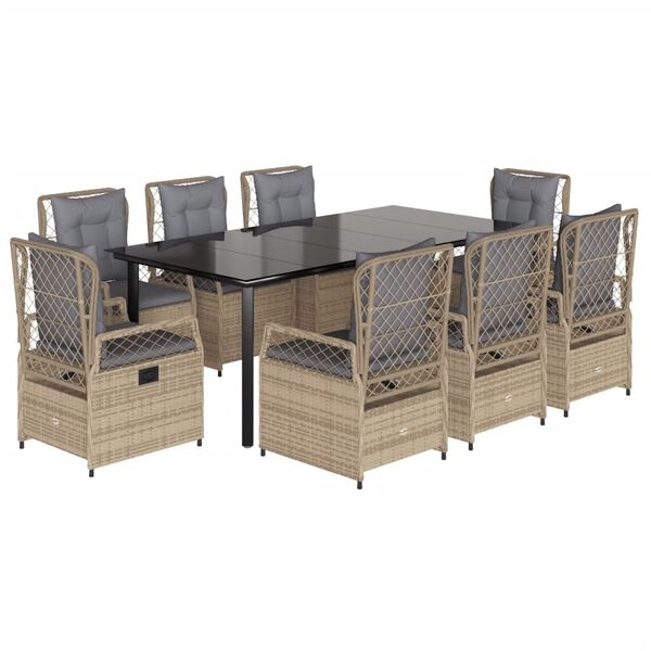 vidaXL 9-delige Tuinset met kussens poly rattan beige