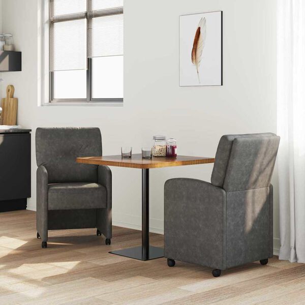 vidaXL Dining Stoelen met Wielen 2 pcs Zwart 57 x 67 x 95 cm Kunstleer