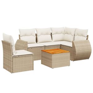vidaXL 6-delige Loungeset met kussens poly rattan beige