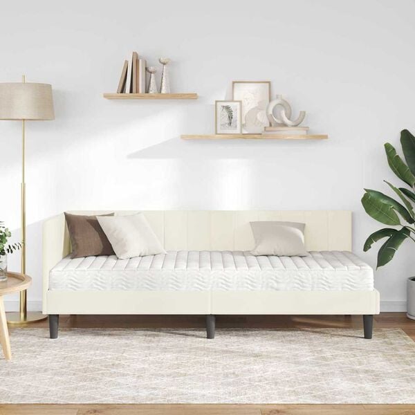 vidaXL Hoekbedframe met Matras met matras 2 pcs Cr&egrave;me Fluweel