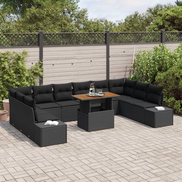 vidaXL Tuin Sofa Set met opslag 11 pcs Zwart Poly riet