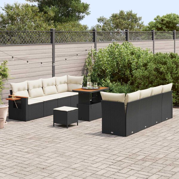 vidaXL Tuinbankenset met kussen 12 pcs Zwart en Cr&egrave;me poly rattan