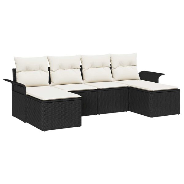 vidaXL Tuin Sofa Set met kussen 6 pcs Zwart poly rattan