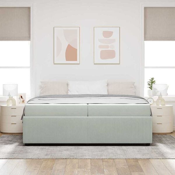 vidaXL Bedframe met matras Lichtgrijs 200 x 200 cm Stof