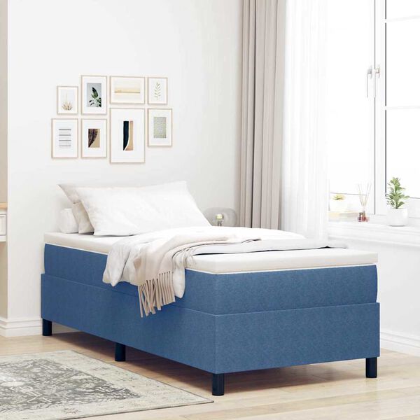 vidaXL Boxspring bed Blauw en Wit 193 x 90 x 60 cm Katoenen stof
