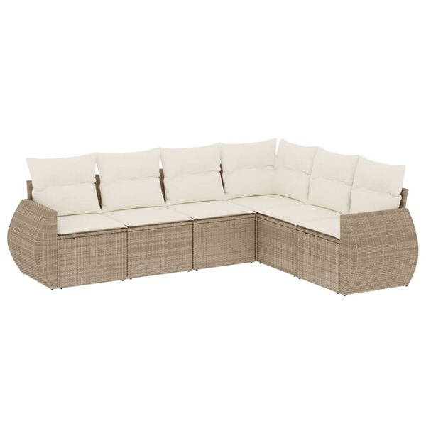 vidaXL 6-delige Loungeset met kussens poly rattan beige