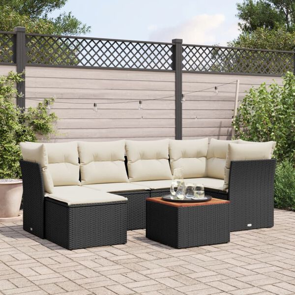 vidaXL 7-delige Loungeset met kussens poly rattan zwart