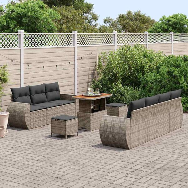 vidaXL Tuin Sofa Set met kussen met opslag 10 pcs Grijs poly rattan