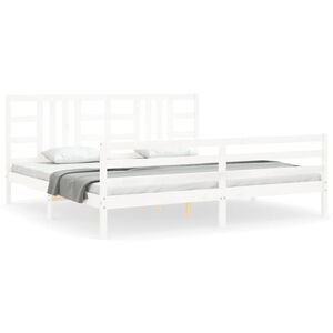 vidaXL Bedframe met hoofdbord massief hout wit 200x200 cm