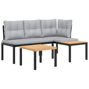 vidaXL 3-delige Loungeset met kussens gepoedercoat staal zwart