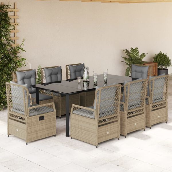 vidaXL 9-delige Tuinset met kussens poly rattan beige