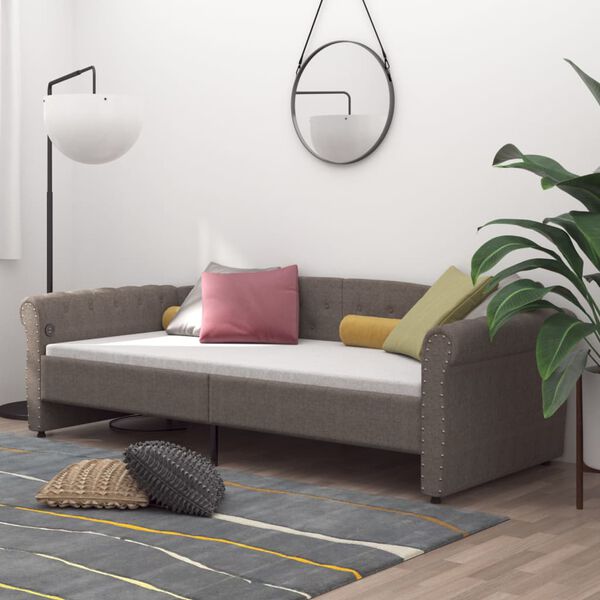 vidaXL Slaapbank met matras en USB stof taupe 90x200 cm