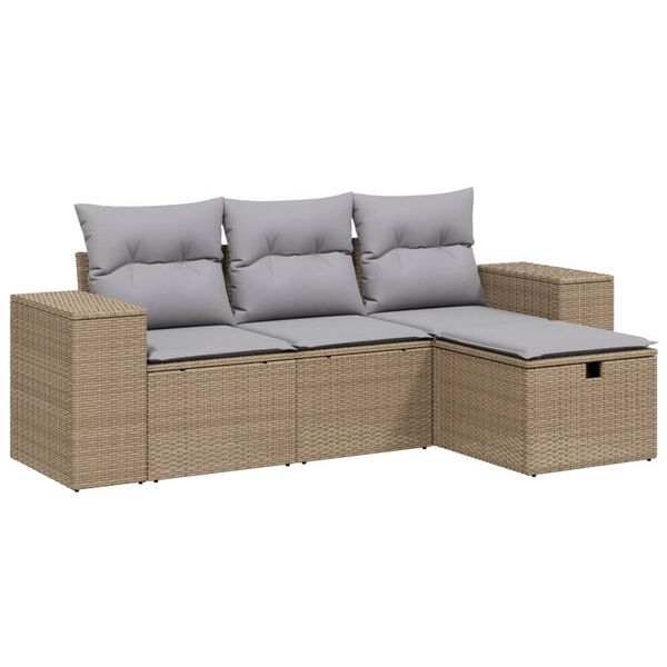 vidaXL 4-delige Loungeset met kussens poly rattan gemengd beige