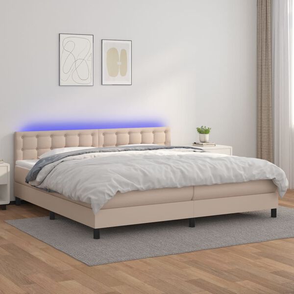 vidaXL Boxspring met matras en LED kunstleer cappuccinokleur 200x200cm