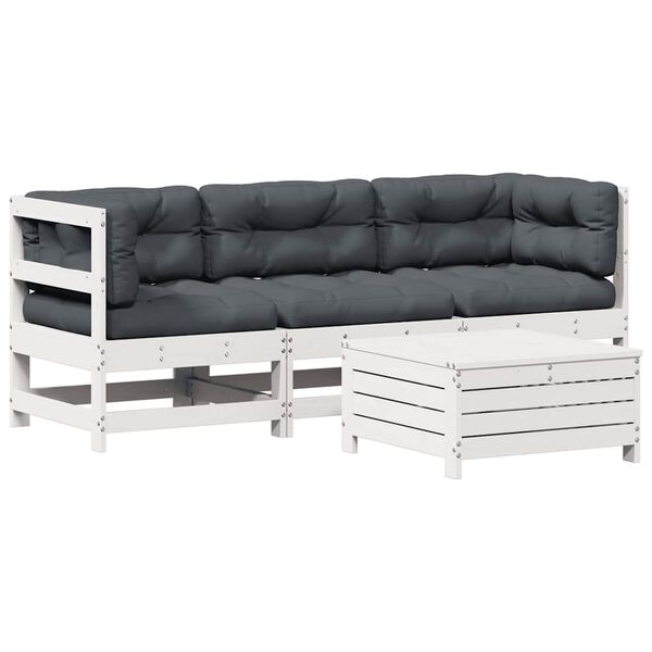 vidaXL 4-delige Loungeset met kussens massief grenenhout