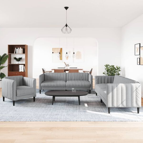 vidaXL 3-delige Loungeset stof lichtgrijs