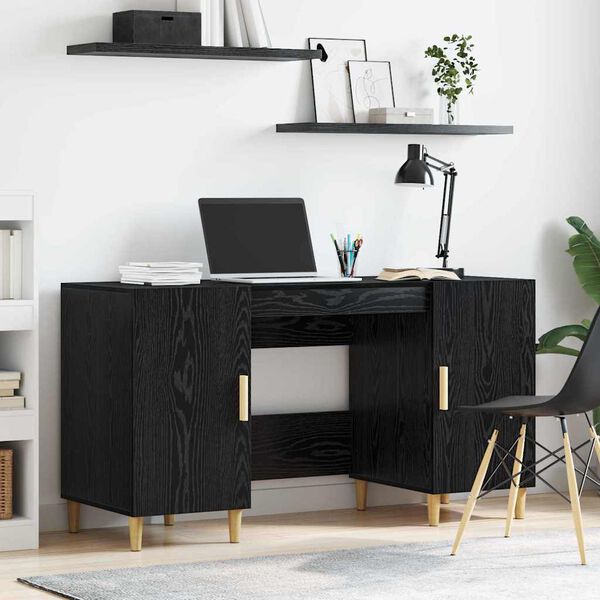 vidaXL Bureau met plank Zwart Eiken 140 x 50 x 75 cm Bewerkt hout