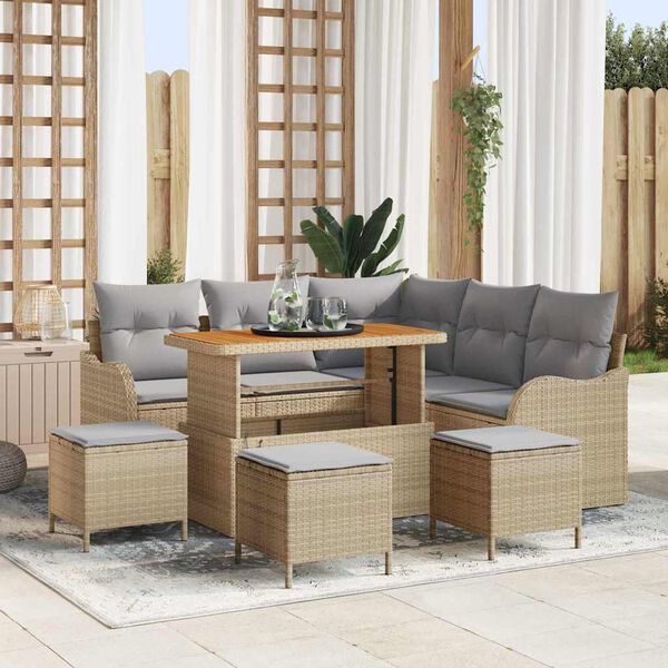 vidaXL Tuin Sofa Set met kussen met opslag 9 pcs Beige en Licht Grijs