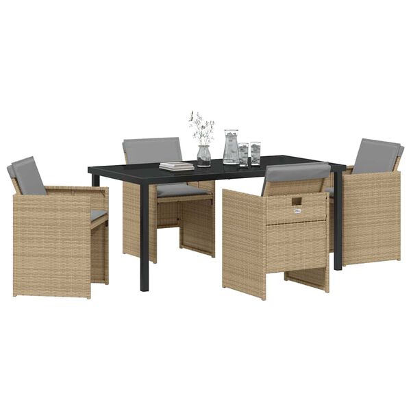 vidaXL Tuin eettafelset met kussen 5 pcs Beige poly rattan