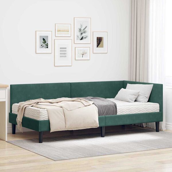 vidaXL Hoekbedframe met Matras Anders 2 pcs Groen Fluweel